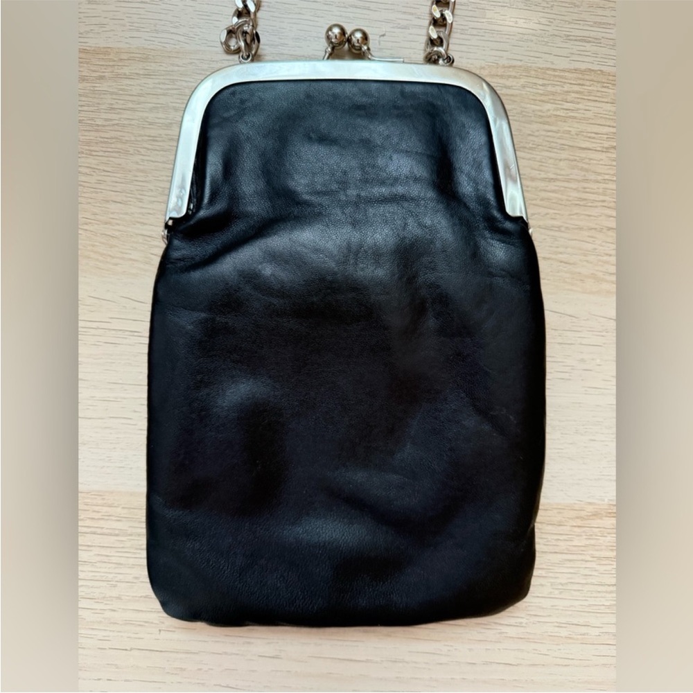 Nordstrom Black Leather Crossbody with Silver Chain and Frame Accents - Picture 6 of 9